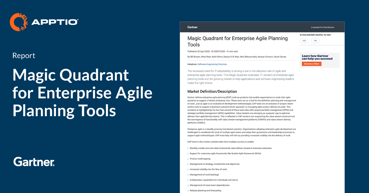 Gartner Magic Quadrant For Enterprise Agile Planning Tools Apptio